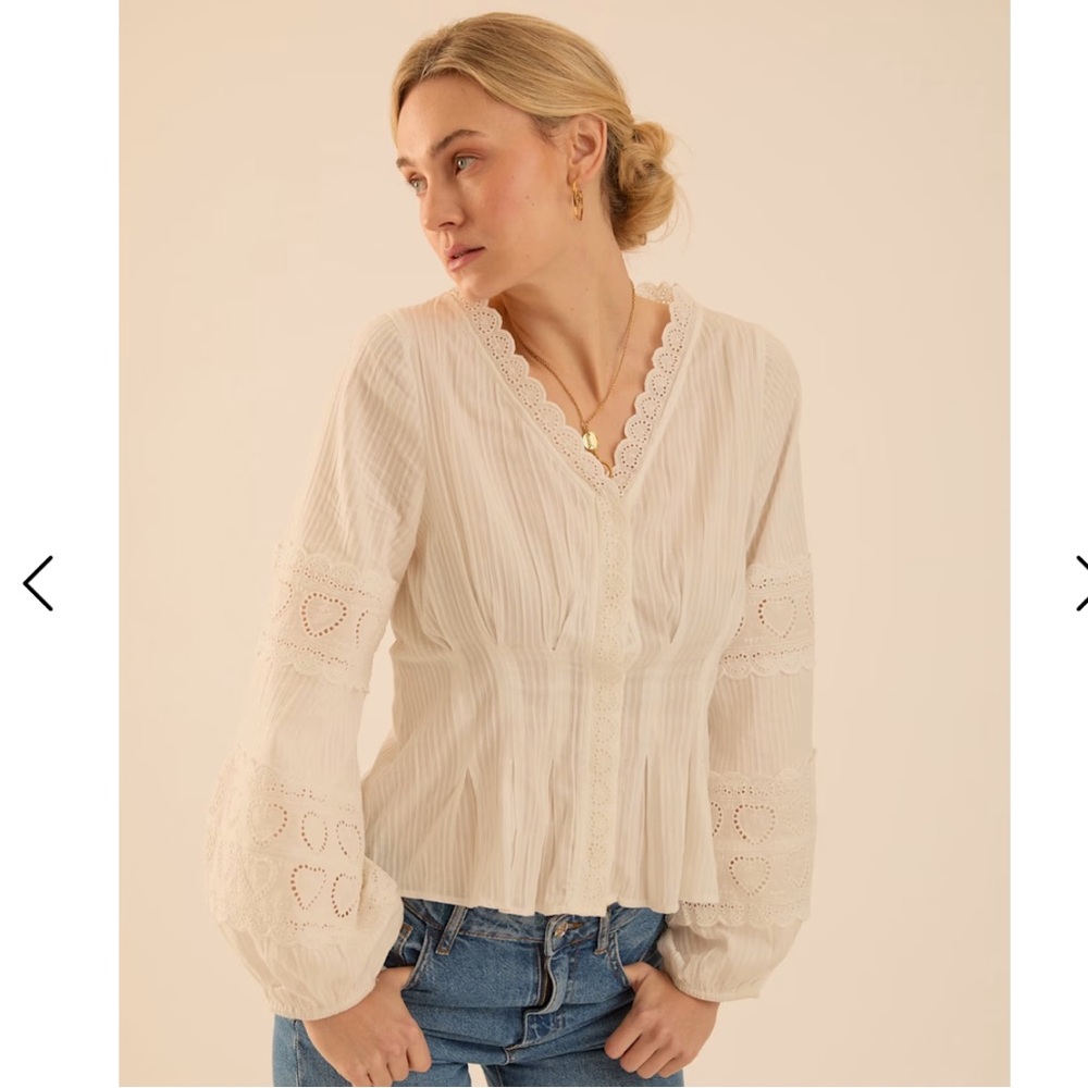 Wolf & Badger Harri White Cotton Heart Lace Blouse